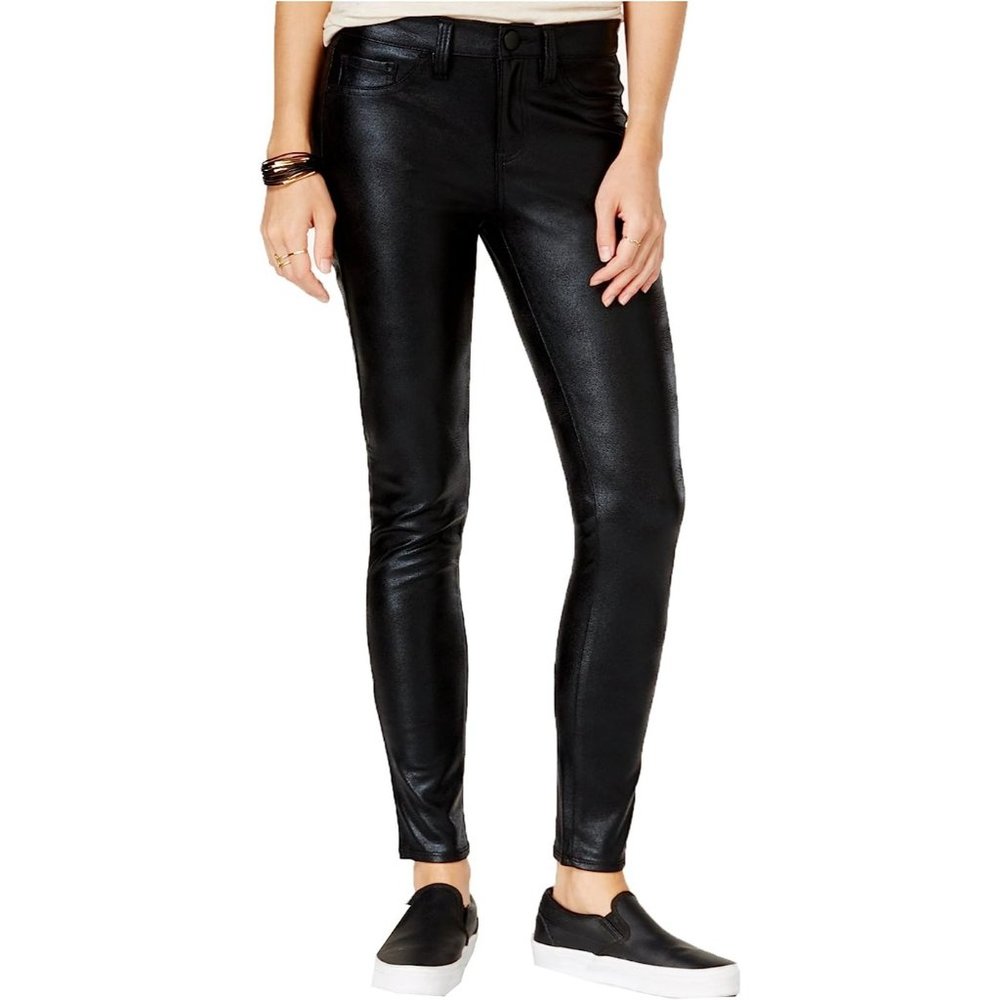Tinseltown Denim Couture Juniors Faux Leather Black Skinny Jeans size 1
